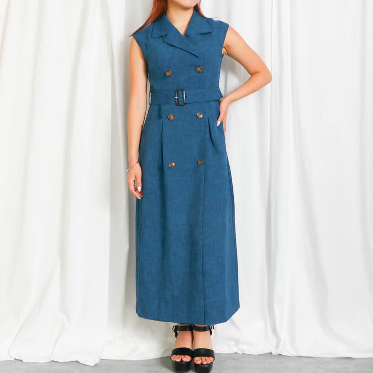 《ダブルボタン×共布ベルト》レディース ノースリーブ ロングジレワンピース | GORGE  | 詳細画像16 