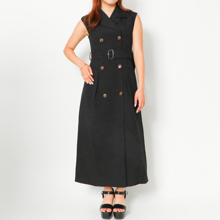 《ダブルボタン×共布ベルト》レディース ノースリーブ ロングジレワンピース | GORGE  | 詳細画像3 