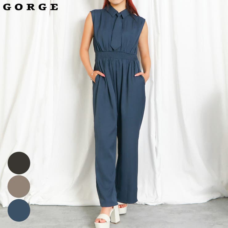 《タイ付き×ノースリーブ》レディース オールインワン コンビネゾン 春夏秋	 | GORGE  | 詳細画像1 
