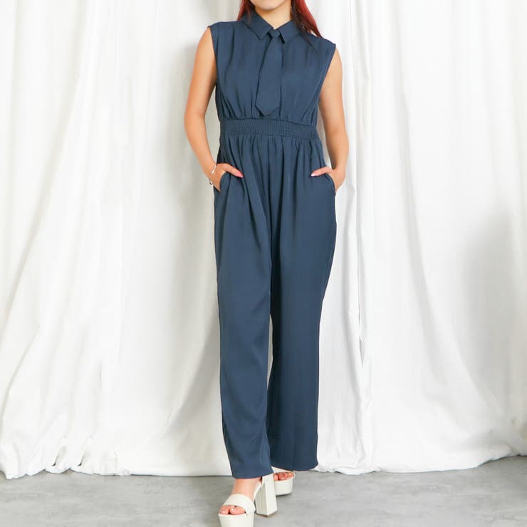 タイ付き×ノースリーブ》レディース オールインワン