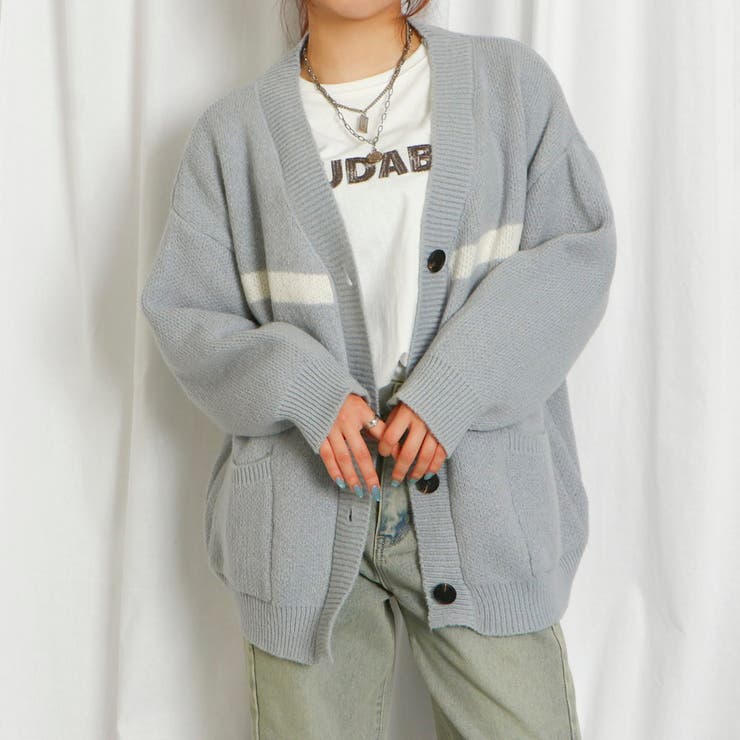 Ｍisayoシアーロゴカーディガン　グレー Misayoシアーロゴカーディガン グレー （カノコクルーネック
