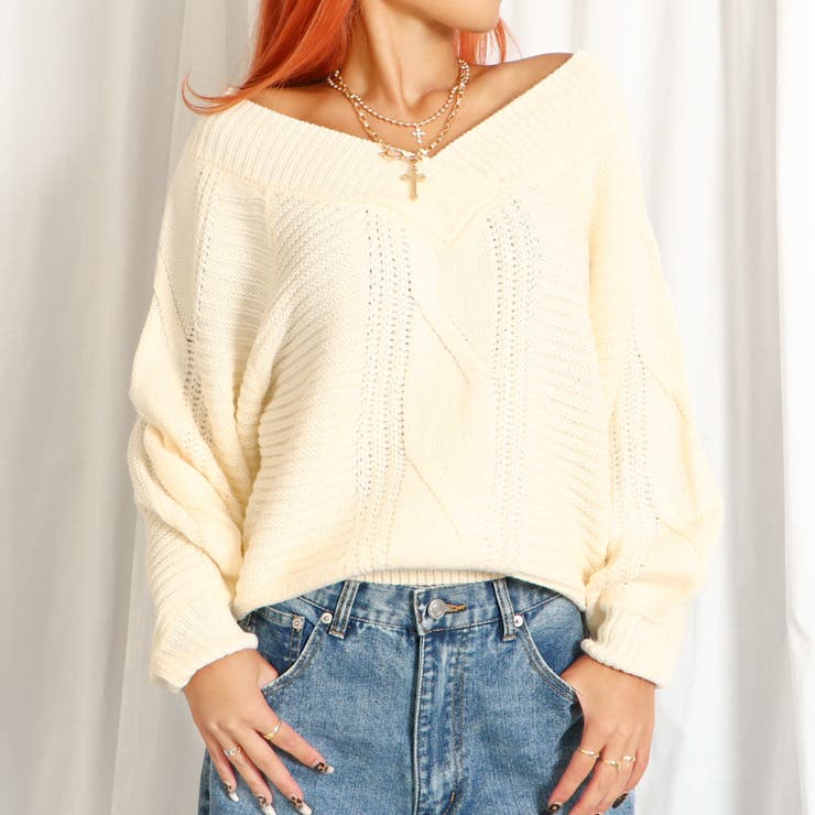 ケーブルオフショルニットプルオーバー[品番：GORW0009313]｜GORGE