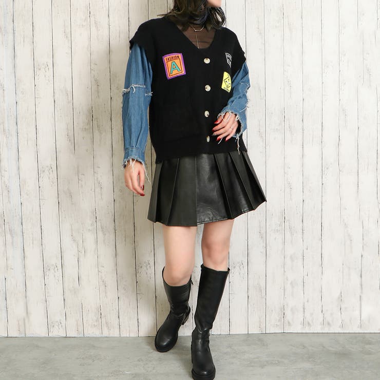 デニム袖ワッペン付きカーディガン[品番：GORW0009572]｜GORGE