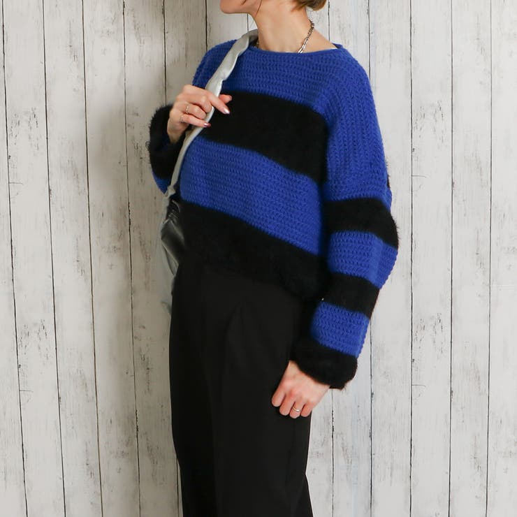 【MADISONBLUE】ブークレボーダーニットプルオーバー/ブラック/02 MADISONBLUE】ブークレボーダーニットプルオーバー/ブラック/02の通販