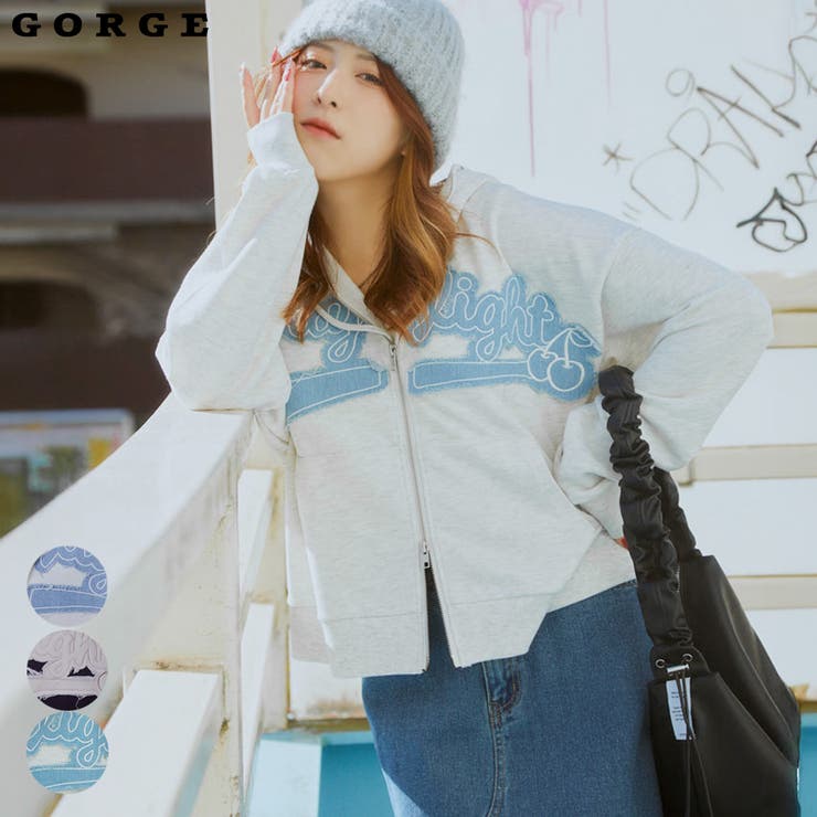 ロゴ貼り付け×ZIPデザイン》レディース 裏毛ジップパーカー ゆったり