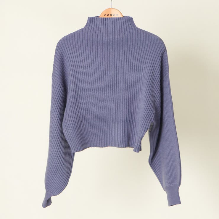 ブルー | モチモチボトルネックショート丈プルオーバー | GORGE 