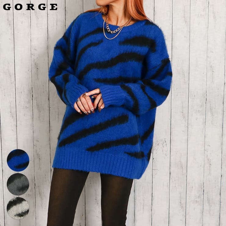 G/FORE ネイビー ブルー フード付きセーター ゼブラフェザーニットプルオーバー[品番：GORW0009643]｜GORGE