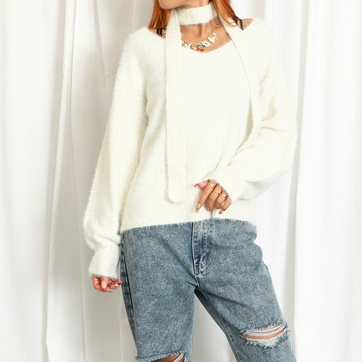 ストール付きラメフェザーニットプルオーバー | GORGE  | 詳細画像8 