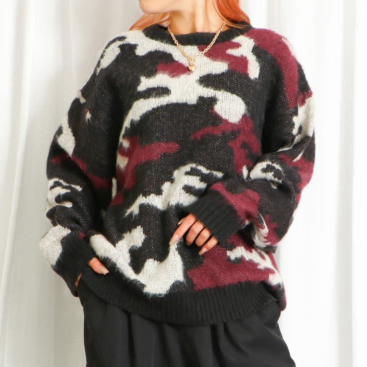 ブラック | モヤ柄ニットプルオーバー | GORGE 