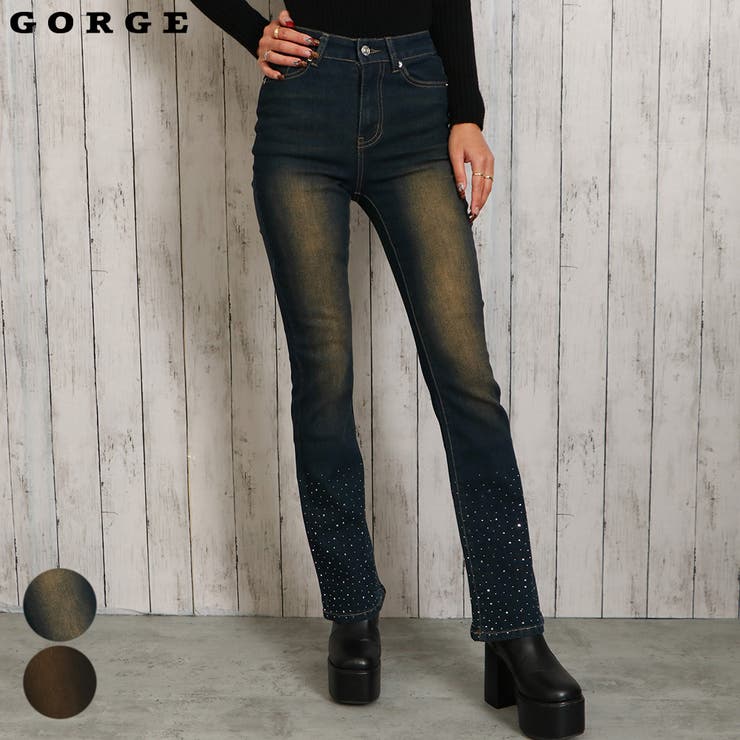 ラインストーンフレアデニムパンツ[品番：GORW0009646]｜GORGE