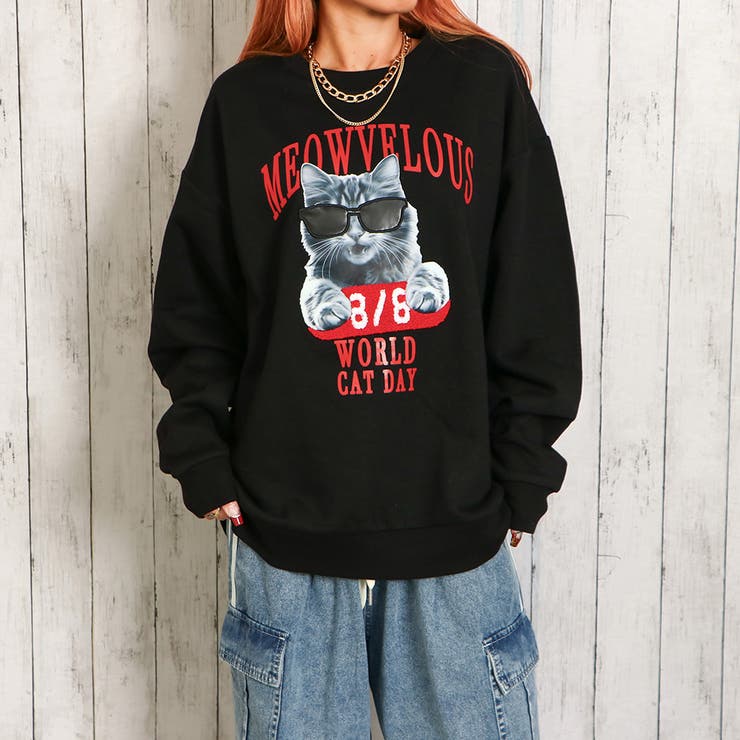 猫サングラスサガラ裏起毛プルオーバー[品番：GORW0009655]｜GORGE