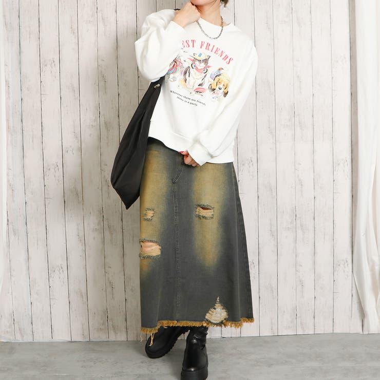 【特別セール品】 ダメージデニムロングスカート[品番：GORW0009590]｜GORGE スカート