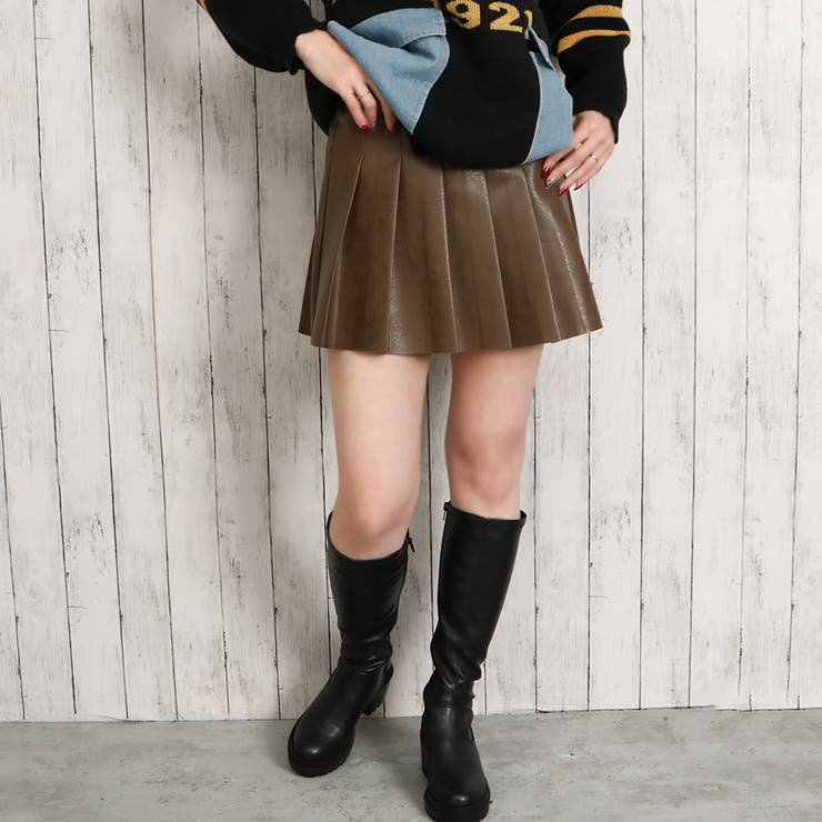プリーツ加工合皮ミニスカート[品番：GORW0009592]｜GORGE