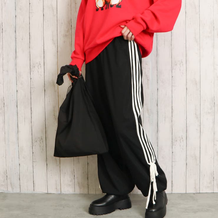 ブラック | サイドライン裾リボンパンツ | GORGE 