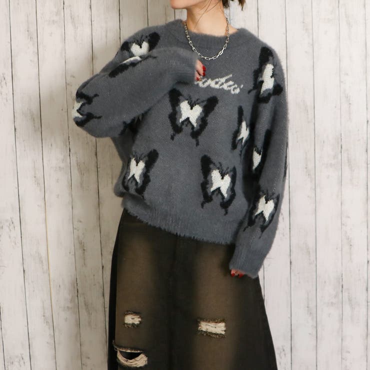 グレー | バタフライロゴフェザーニットプルオーバー | GORGE 