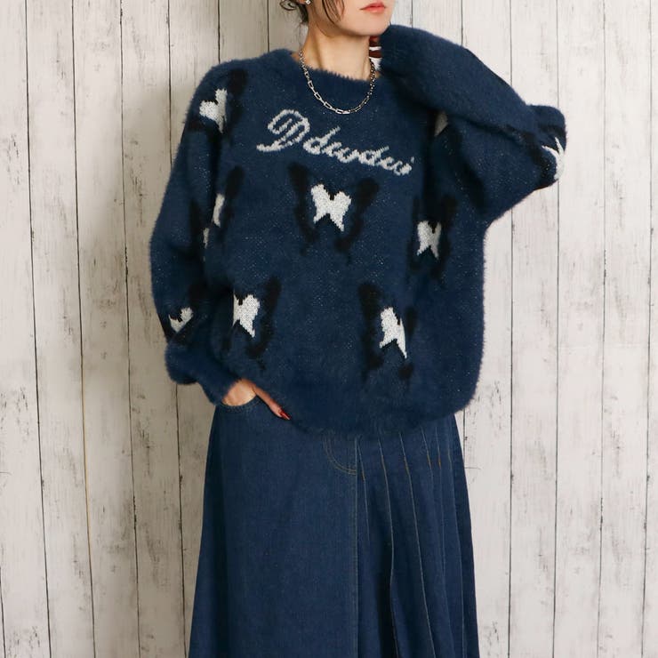 ネイビー | バタフライロゴフェザーニットプルオーバー | GORGE 