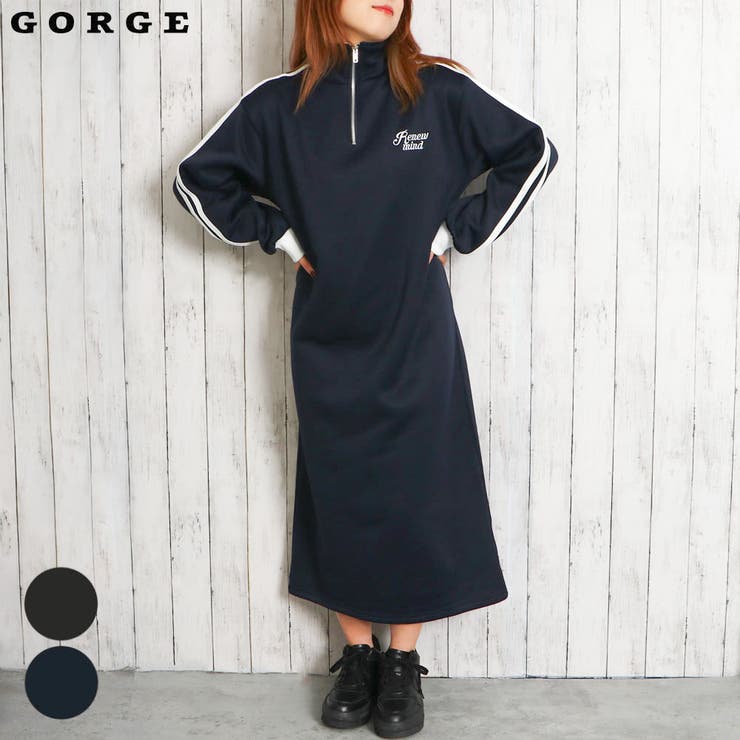ラインZIP裏起毛ジャージワンピース[品番：GORW0009663