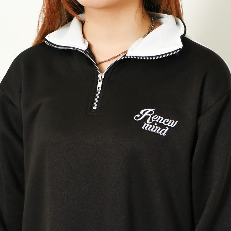 グッチ　ハーフジップワンピース　フリル　シェリー　ジャージー　ロゴ　フード　黒 スポーツMIIX!胸元刺繍入り異素材ドッキングハーフジップパイピング