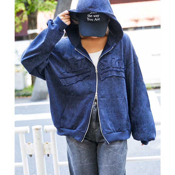 ロゴ刺繍》ピグメントZIPパーカー／立体デザイン[品番：GORW0009942