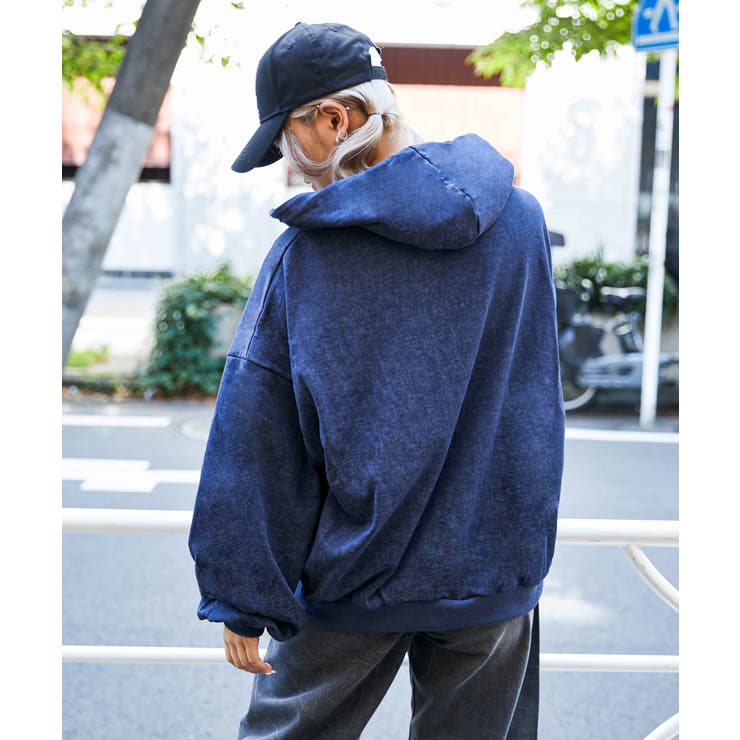 ロゴ刺繍》ピグメントZIPパーカー／立体デザイン[品番：GORW0009942