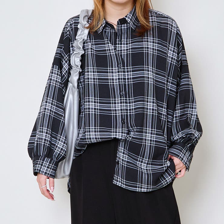 ブラック | 《タンクトップ付き×チェック柄》レディース 抜け感シャツ 2点セット 春夏秋	 | GORGE 