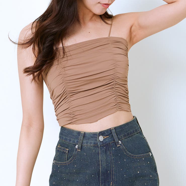 ブラウン | 《ギャザーデザイン×華奢ストラップ》冷感キャミトップス | GORGE 