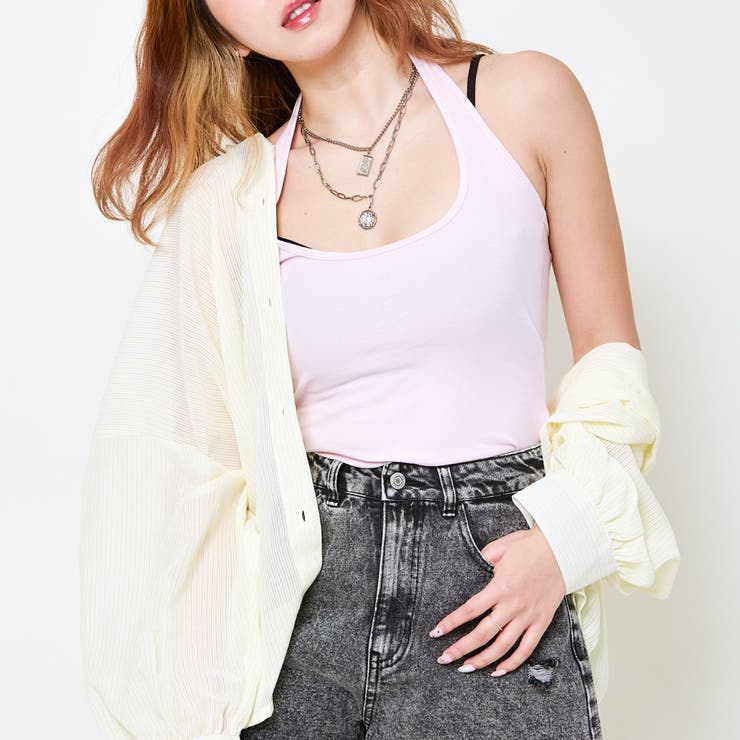 ピンク | 《レイヤード風×ホルターネック》レディース ブラトップ タンクトップ風 春夏 | GORGE 