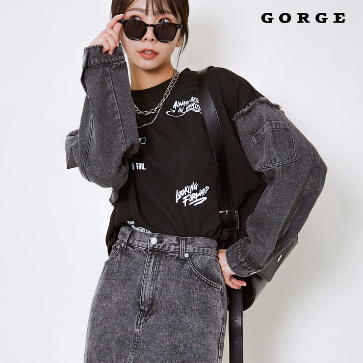 袖デニム切替ロゴ裏毛プルオーバー[品番：GORW0009733]｜GORGE