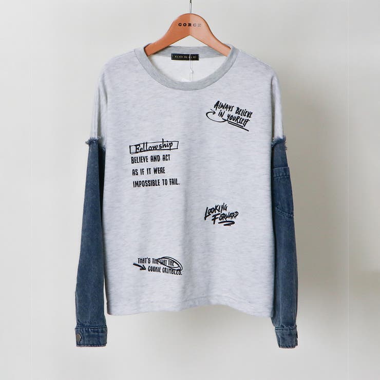 袖デニム切替ロゴ裏毛プルオーバー[品番：GORW0009733]｜GORGE