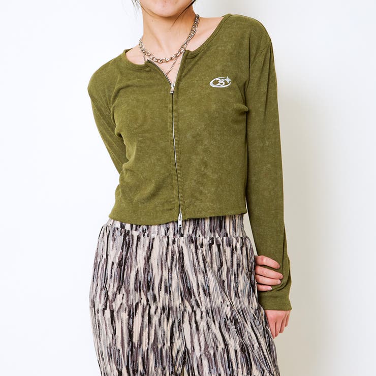 カーキ | レディース 刺しゅうジップカーディガン 羽織り | GORGE 