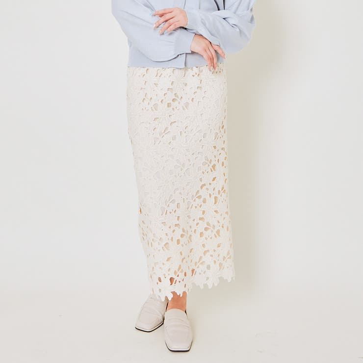 アイボリー | 《総レース×タイトシルエット》レディース ナロースカート ロング丈 | GORGE 
