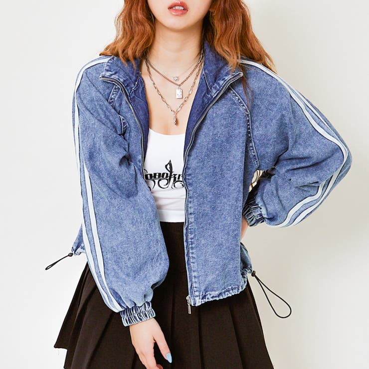 ブルー | ラインデニムドローコードショート丈ブルゾン | GORGE 