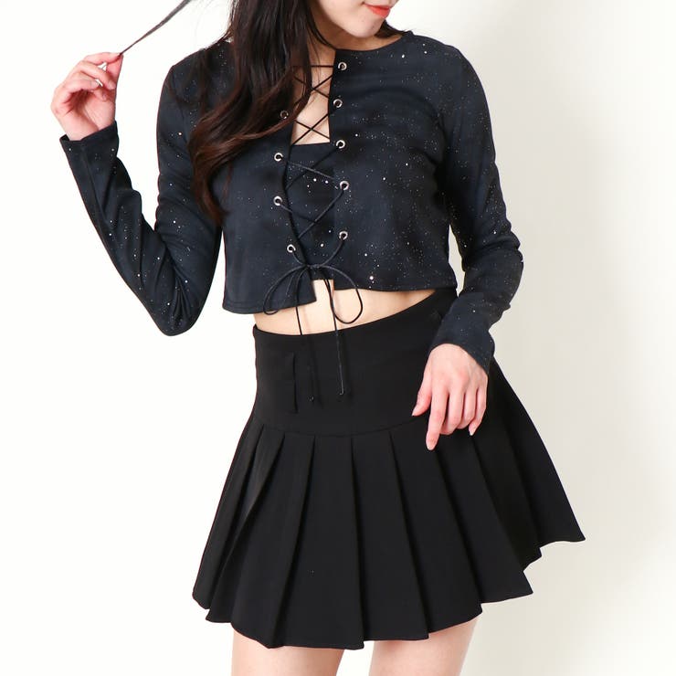 ブラック | 編み上げアンサンブルラメトップス | GORGE 