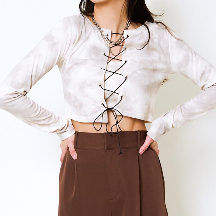 アイボリー | 編み上げアンサンブルラメトップス | GORGE 