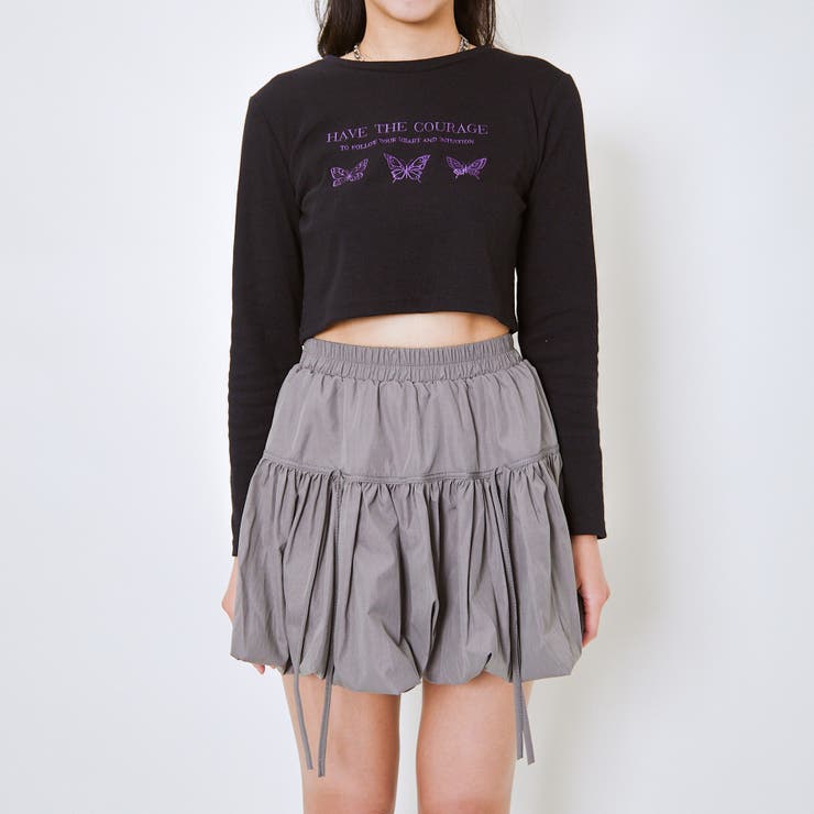 《バタフライ刺繍×ショート丈》レディース 長袖Tシャツ クロップド 春秋	 | GORGE  | 詳細画像2 