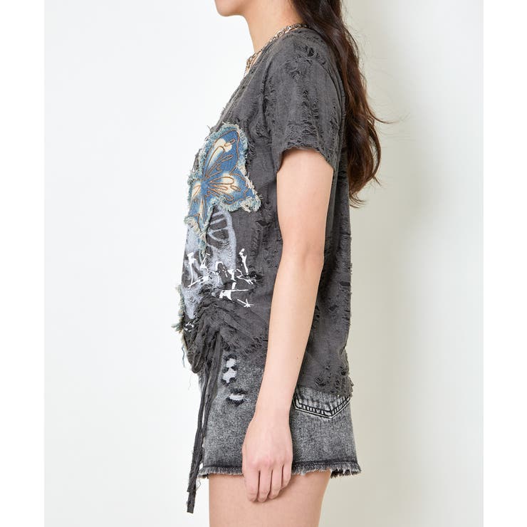 《デニム蝶×ワンショル風》クラッシュTシャツ／個性派エモ映え	 | GORGE  | 詳細画像12 