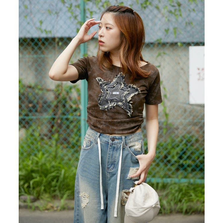 《デニム星ワッペン×ムラ染め》リメイク風Tシャツ／こなれストリート | GORGE  | 詳細画像15 