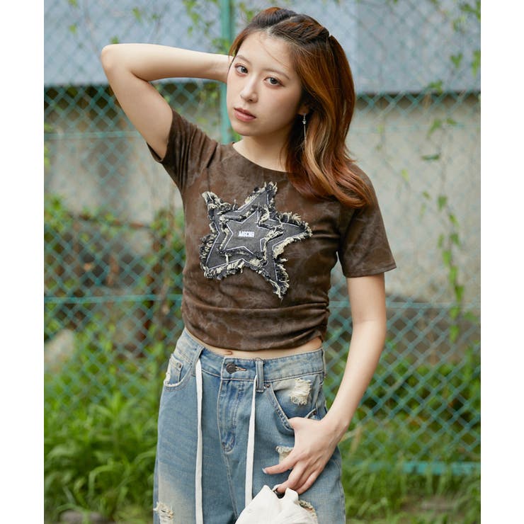 《デニム星ワッペン×ムラ染め》リメイク風Tシャツ／こなれストリート | GORGE  | 詳細画像17 