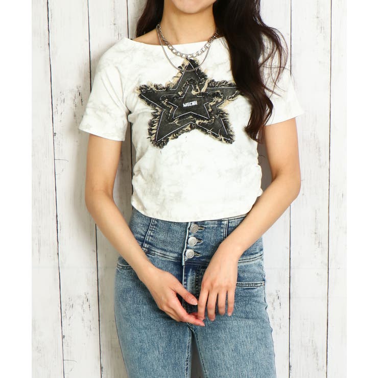 《デニム星ワッペン×ムラ染め》リメイク風Tシャツ／こなれストリート | GORGE  | 詳細画像2 