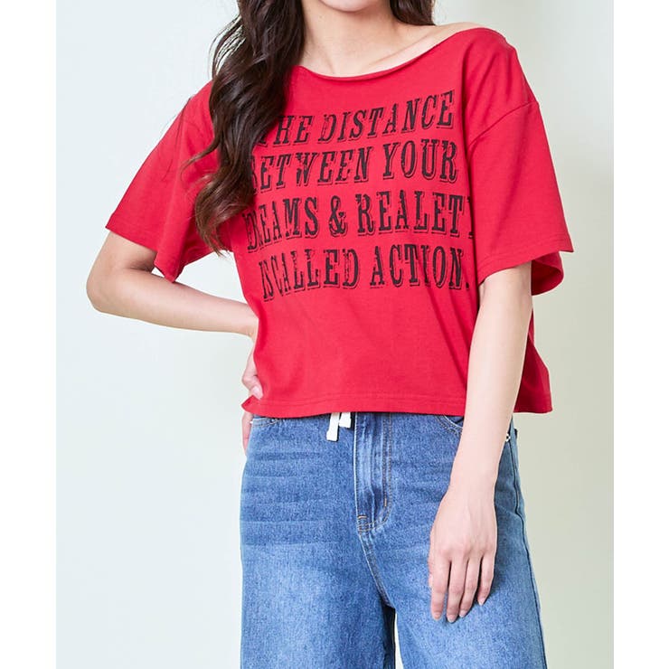 《英字ロゴ×オフショル風》レディース ロゴTシャツ クロップド丈 | GORGE  | 詳細画像5 