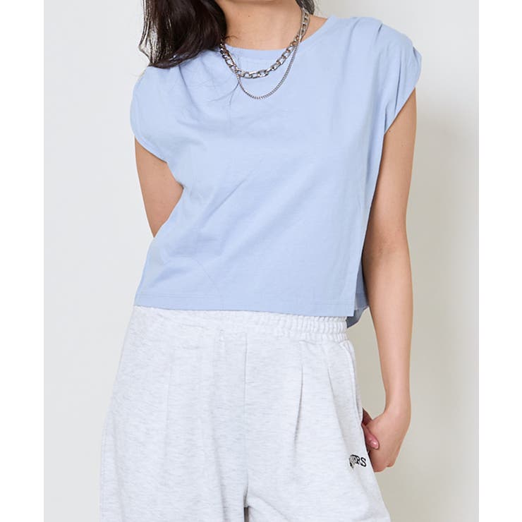 ブルー | 《タックショルダー×コンパクト丈》レディース フレンチスリーブTシャツ シンプル | GORGE 