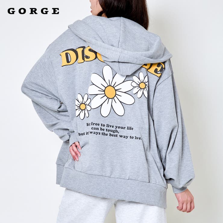 POPPY◆パーカー/FREE/コットン/WHT/花柄 花柄刺繍ファーフードジップアップパーカー オーバーサイズ ユニ
