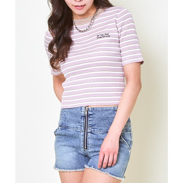 刺繍ボーダー半袖ニットプルオーバー | GORGE  | 詳細画像2 