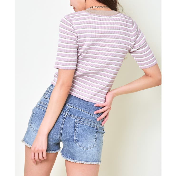 刺繍ボーダー半袖ニットプルオーバー | GORGE  | 詳細画像5 