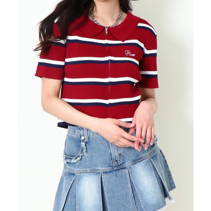 ＷＺＩＰボーダー半袖カーディガン | GORGE  | 詳細画像6 