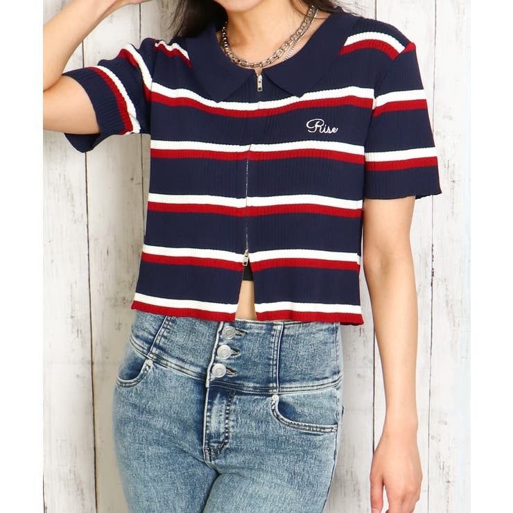 ＷＺＩＰボーダー半袖カーディガン | GORGE  | 詳細画像4 