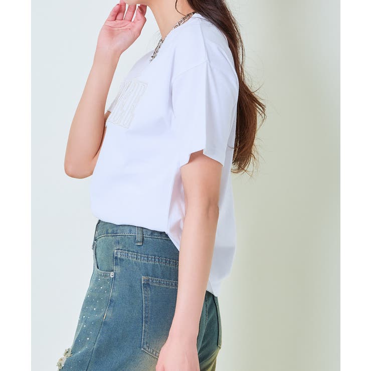 《ラメ刺繍ロゴ》レディース 半袖Tシャツ カジュアル 春夏秋 | GORGE  | 詳細画像2 