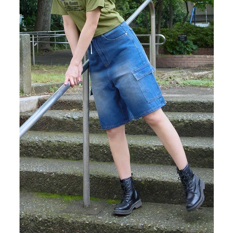 ハーフデニム　カーゴデニム　バギー　グランジ　y2k デニム　カーゴパンツ 膝下 90s Quicksilver デニム カーゴ バギーパンツ 十字架 ハーフ