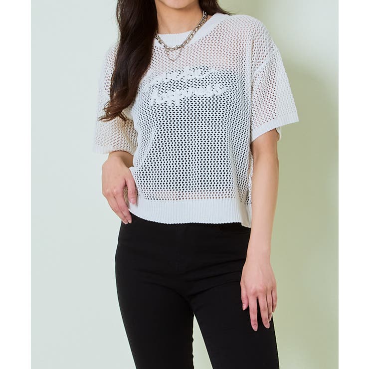 熱い販売 コード刺繍半袖メッシュニットプルオーバー[品番：GORW0010059 トップス