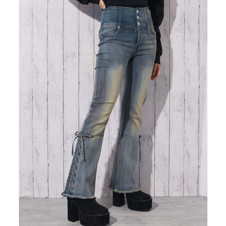 オーバーダイ | 《3つボタン×サイドリボン》フレアデニムパンツ | GORGE 